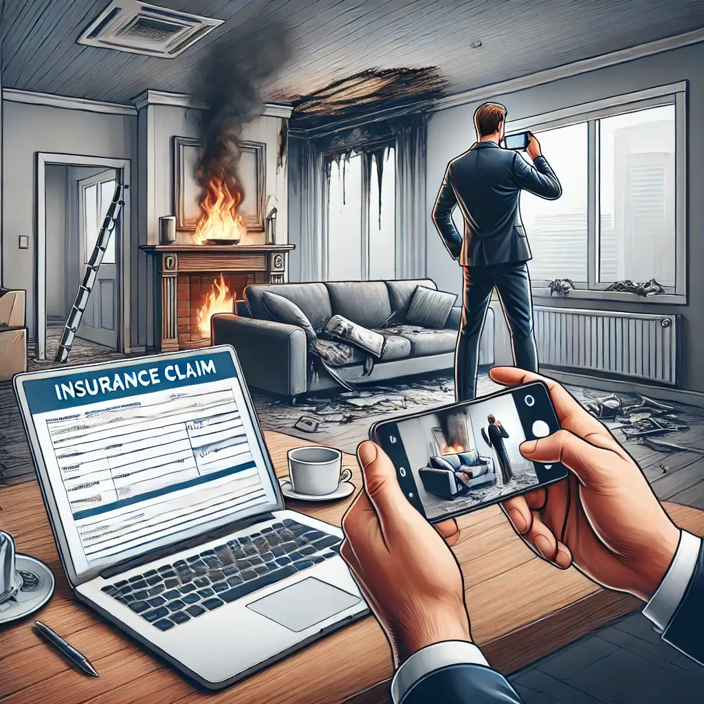 Renters insurance claim process after a fire damage incident in an apartment.