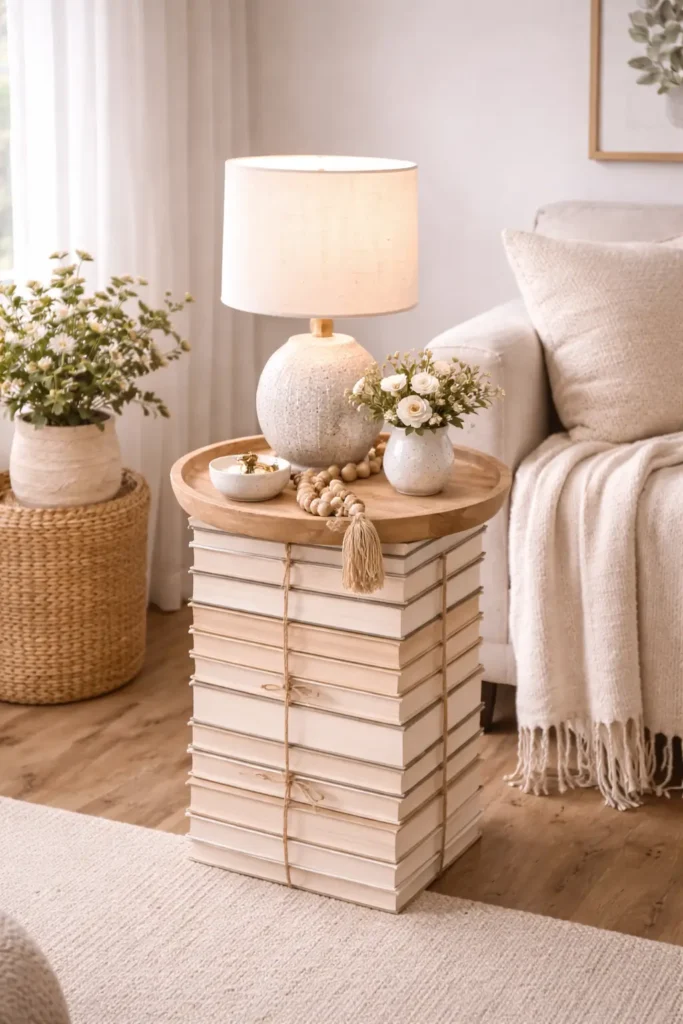 Book-Stack-Side-Table-budget-friendly-DIY-home-decor-projects
