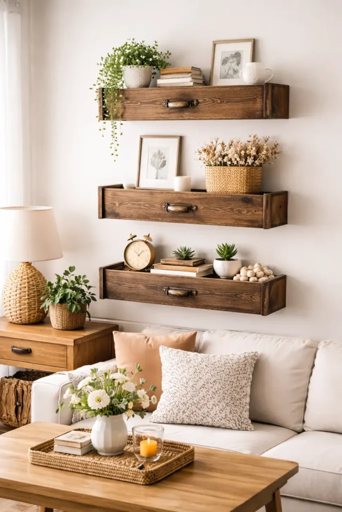 Repurposed-Drawer-Shelves-21-budget-friendly-DIY-home-decor-projects