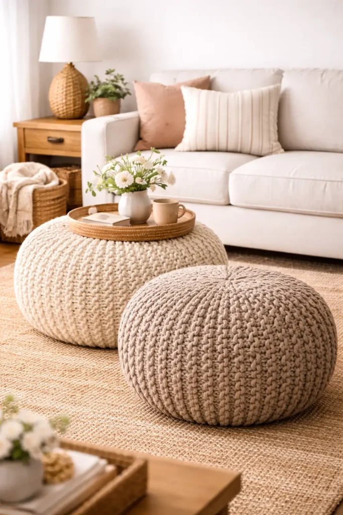 Stylish-Knitted-Poufs-budget-friendly-DIY-home-decor-projects
